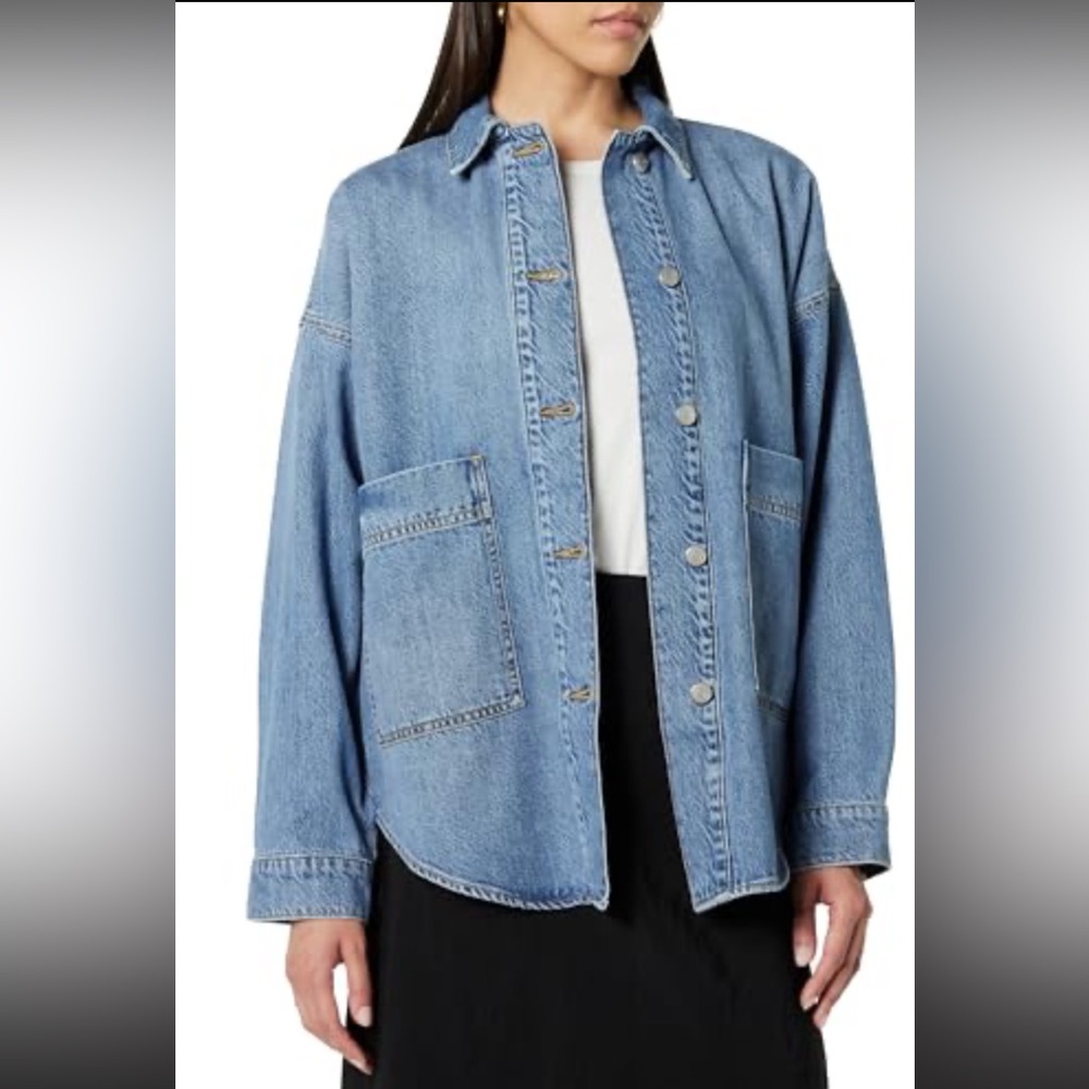 NWT The Drop womens Pilar Long Denim Shirt Jacket